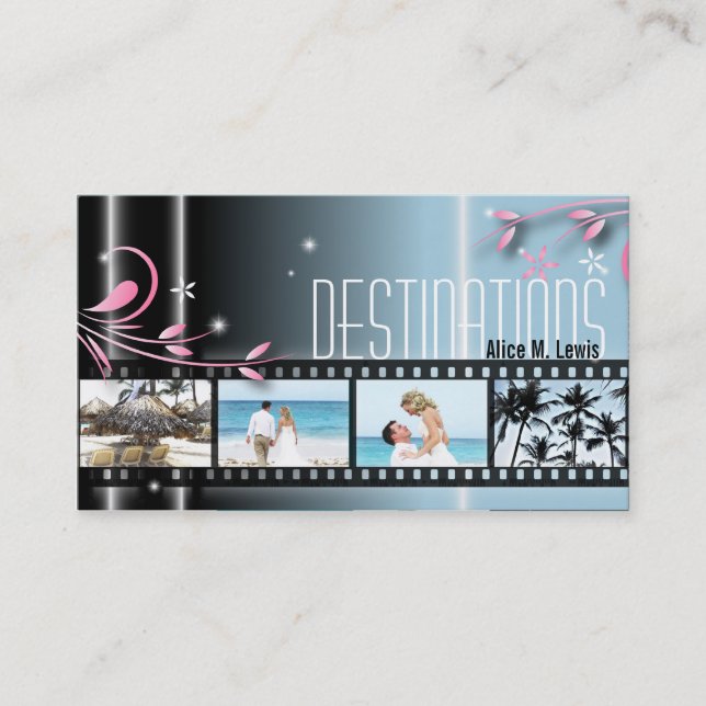 Travel Agent Wedding Film Photo Business Card Blue (Front)