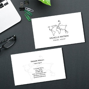 Travel Agent World Map Aeroplane Vacation Business Card