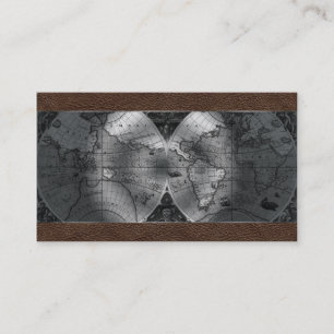 Travel Agent World Map Globe Brown Leather Business Card