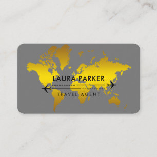 Travel Agent World Map Vacation Gold Glitter Busin Business Card
