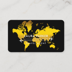 Travel Agent World Map Vacation Gold Glitter  Business Card