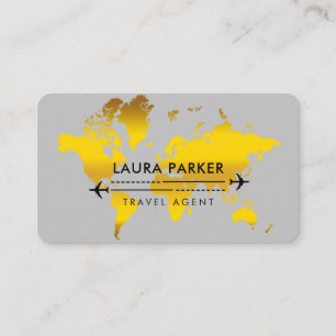 Travel Agent World Map Vacation Gold Glitter Business Card