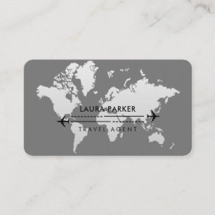 Travel Agent World Map Vacation Services Black Business Card