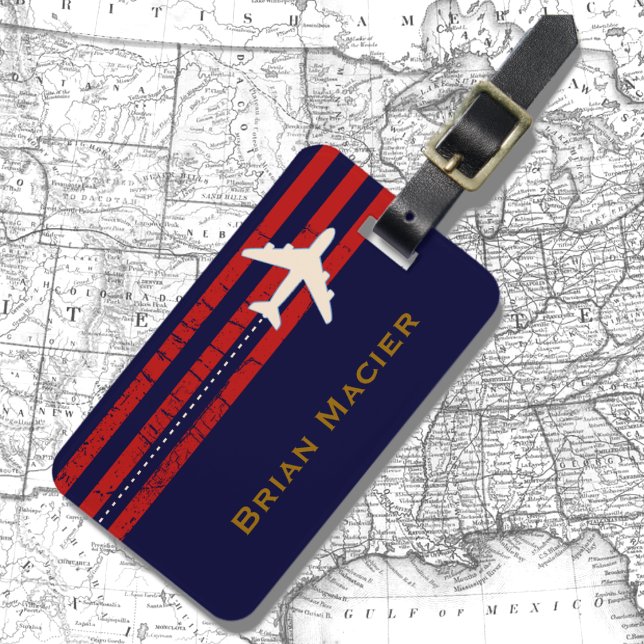 Travel airplane customizable name & initial luggage tag (Creator Uploaded)