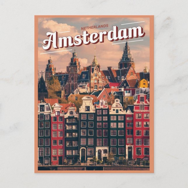 Travel Amsterdam colourful houses vintage gifts  Postcard (Front)