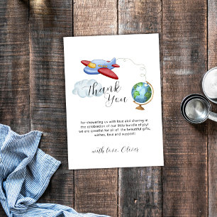 Travel Around The World Map Airplane Baby Shower Thank You Card