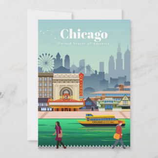 Travel Art Travel To Chicago Thank You Card