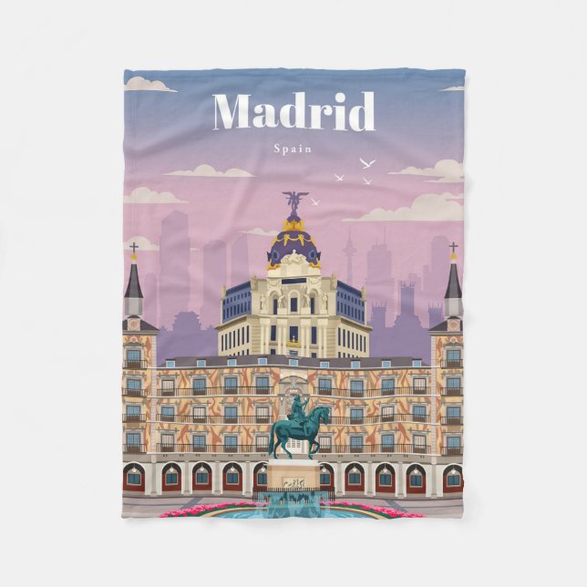 Travel Art Travel To Madrid Spain Fleece Blanket (Front)