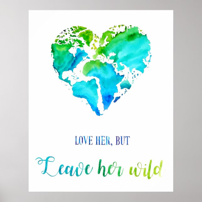 Travel Art - Watercolor Heart Shaped World Map Poster (Front)