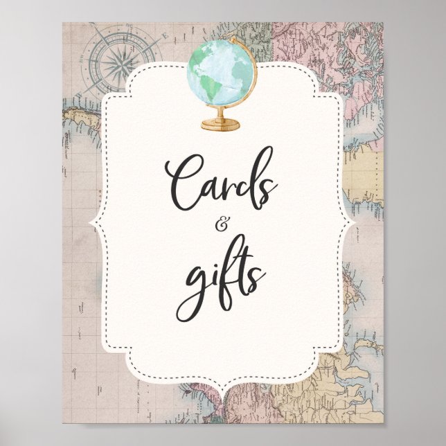 Travel Baby Shower Cards And Gifts Table Sign (Front)