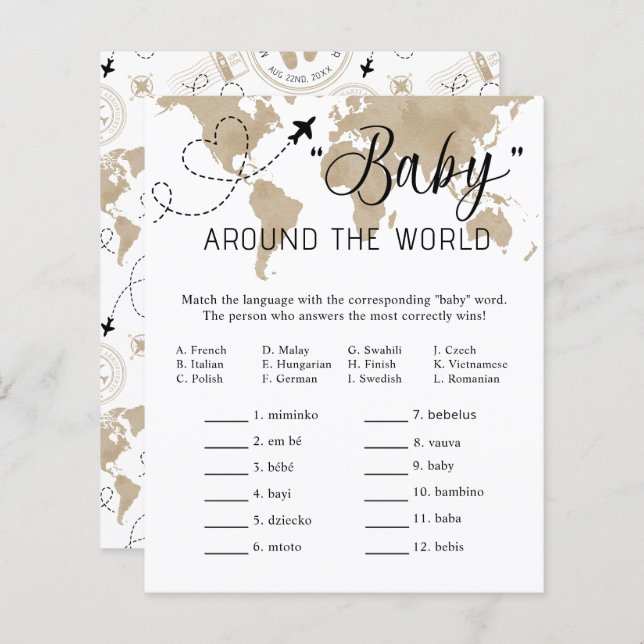 Travel Baby Shower Game – Baby Around the World (Front/Back)