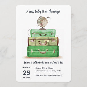 Travel Baby Shower Green Invitation Card