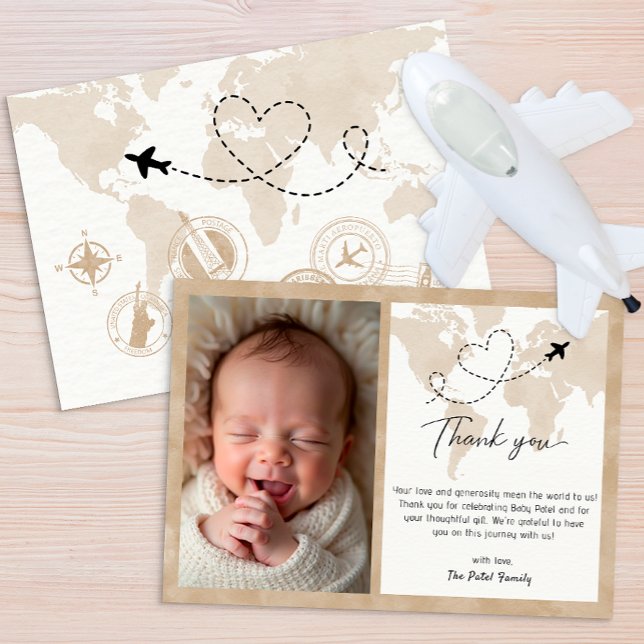 Travel Baby Shower Photo Thank You Card (Cute Photo Thank You Card)