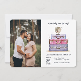 Travel Baby Shower Pink Purple Suitcase Invitation