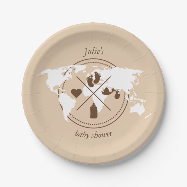 Travel Baby Shower Theme Passport World Map Paper  Paper Plate (Front)