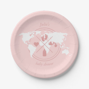 Travel Baby Shower Theme Passport World Map Paper  Plate