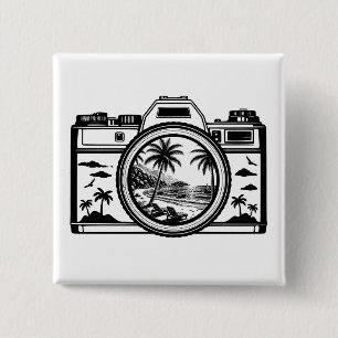 Travel Beach Photography Camera 15 Cm Square Badge