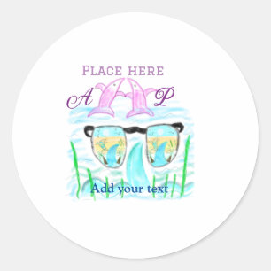 Travel beach summer add name letter place dolphins classic round sticker