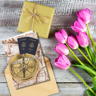 Travel Birthday Compass World Map Passport Fun Card