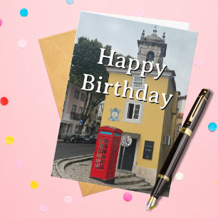 Travel Birthday Red Phone Booth Fun Photo Card
