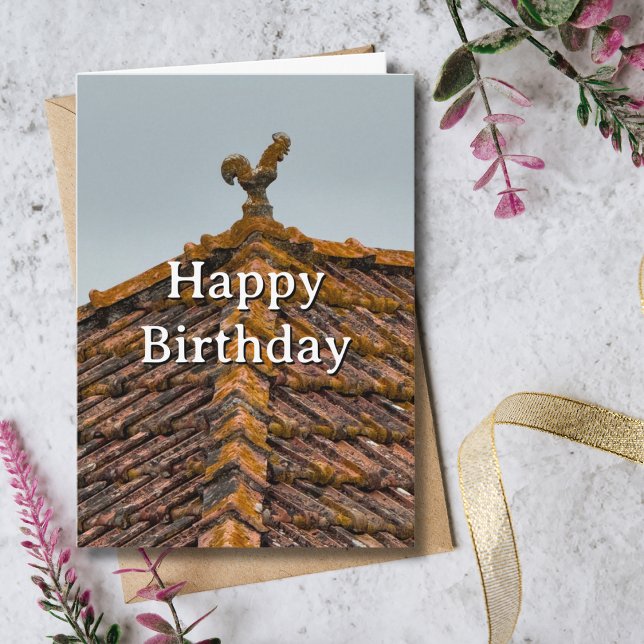 Travel Birthday Rooster on roof Portugal Photo Card (Creator Uploaded)