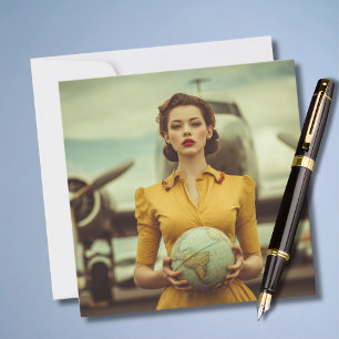 Travel Birthday Vintage Retro Woman Airplane Funny Card