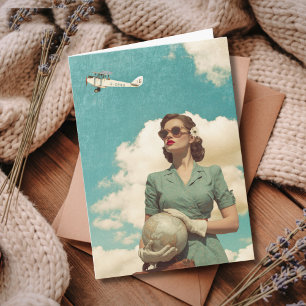 Travel Birthday Vintage Retro Woman Map & Aeroplan Card
