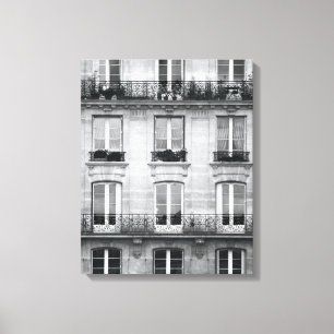 Travel   Black and White Vintage Building In Paris Canvas Print