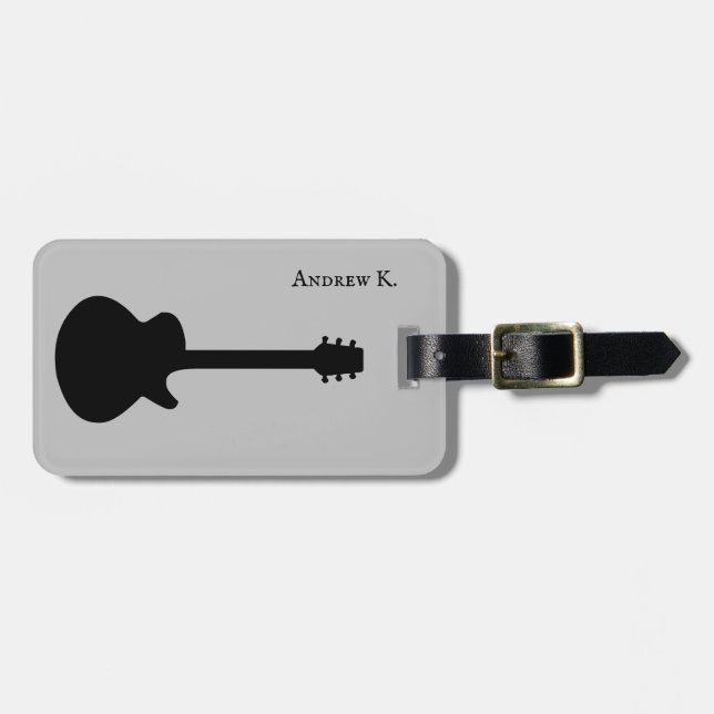 Travel black rock guitar music luggage tag (Front Horizontal)