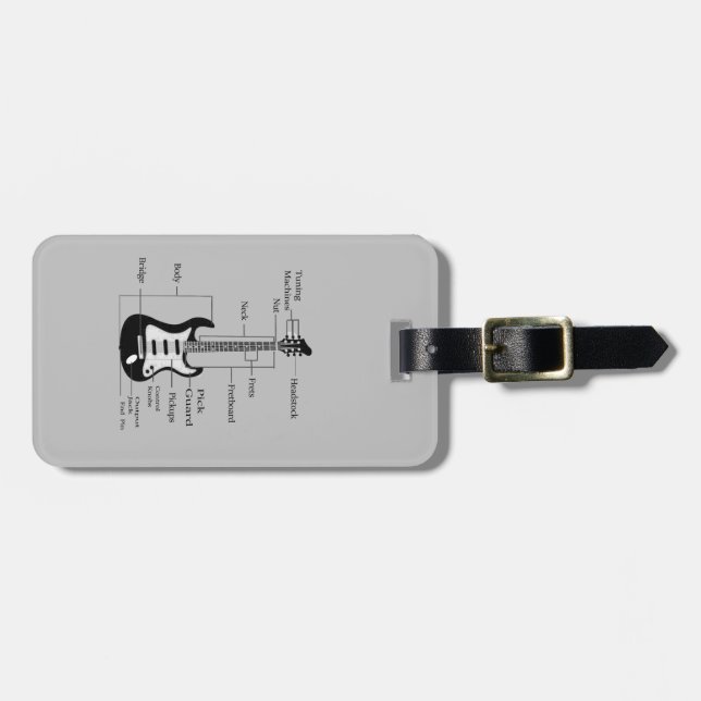 Travel black rock guitar music luggage tag (Front Horizontal)