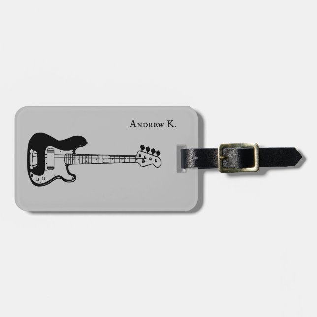 Travel black rock guitar music luggage tag (Front Horizontal)