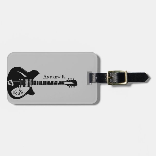 Travel black rock guitar music luggage tag (Front Horizontal)