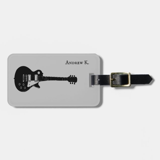 Travel black rock guitar music luggage tag (Front Horizontal)