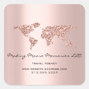Travel Blogger Agency Earth Globe Rose Glitter Bus Square Sticker