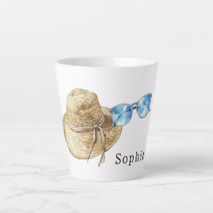 Travel Blue Sunglasses Bows Cream Hats Birthday Latte Mug