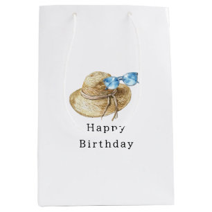 Travel Blue Sunglasses Bows Cream Hats Birthday Medium Gift Bag
