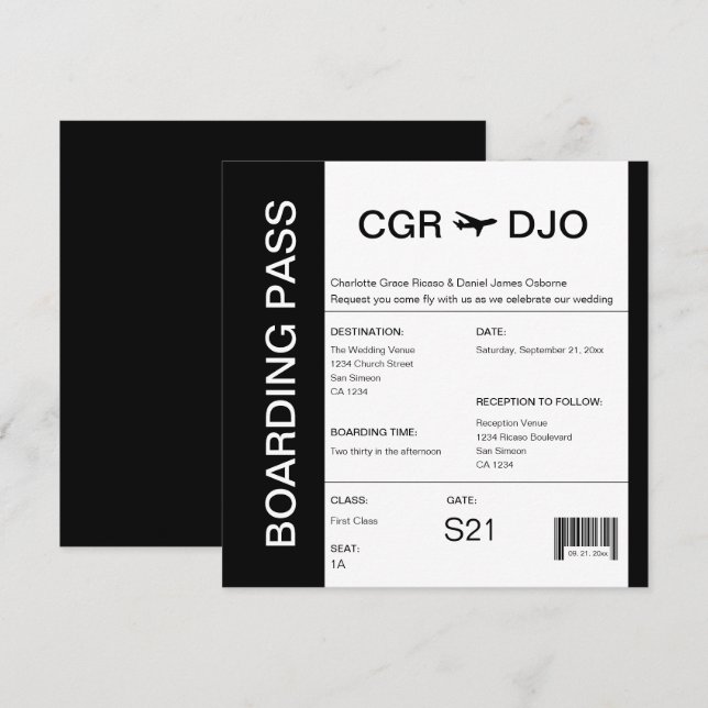 Travel Boarding Pass Wedding Ticket Invitation (Front/Back)