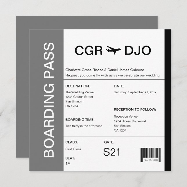 Travel Boarding Pass Wedding Ticket Invitation (Front/Back)