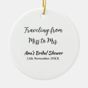 Travel bridal shower add name date miss to Mrs sim Ceramic Tree Decoration