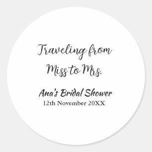 Travel bridal shower add name date miss to Mrs sim Classic Round Sticker