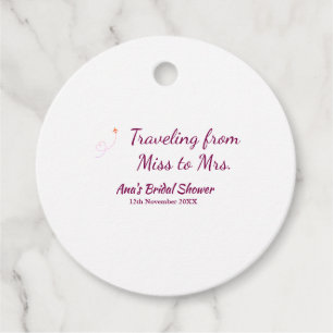 Travel bridal shower add name date miss to Mrs sim Favour Tags