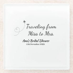 Travel bridal shower add name date miss to Mrs sim Glass Coaster