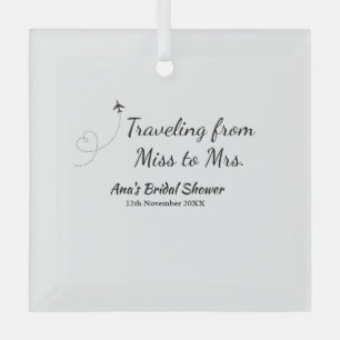 Travel bridal shower add name date miss to Mrs sim Glass Tree Decoration