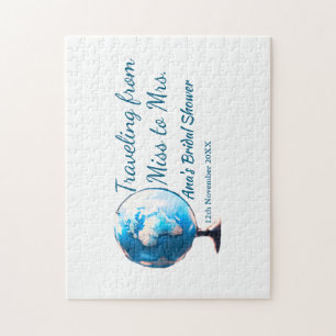 Travel bridal shower add name date miss to Mrs sim Jigsaw Puzzle