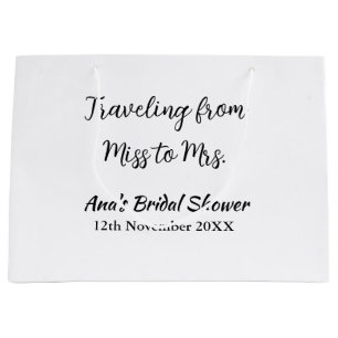Travel bridal shower add name date miss to Mrs sim Large Gift Bag