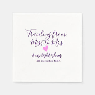 Travel bridal shower add name date miss to Mrs sim Napkin