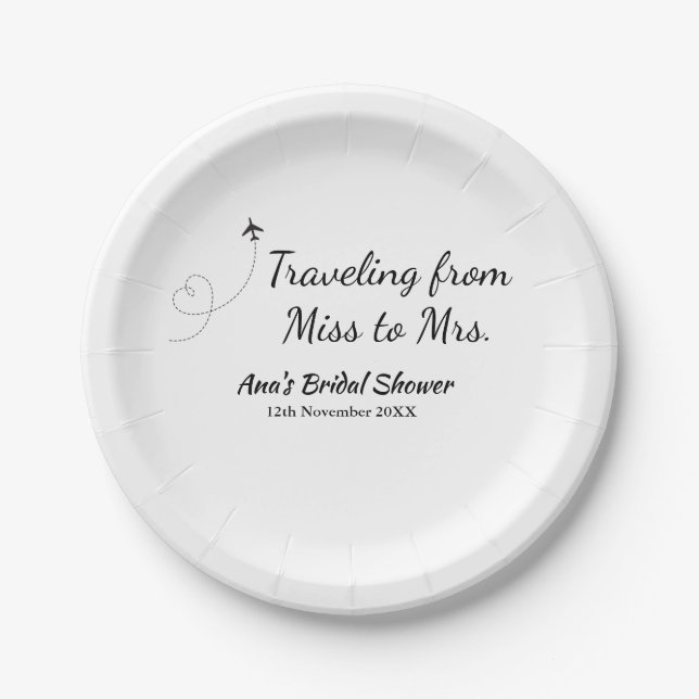 Travel bridal shower add name date miss to Mrs sim Paper Plate (Front)