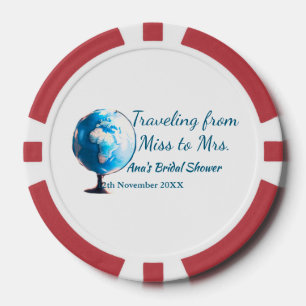 Travel bridal shower add name date miss to Mrs sim Poker Chips