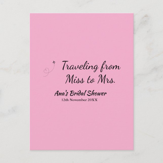 Travel bridal shower add name date miss to Mrs sim Postcard (Front)