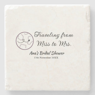 Travel bridal shower add name date miss to Mrs sim Stone Coaster